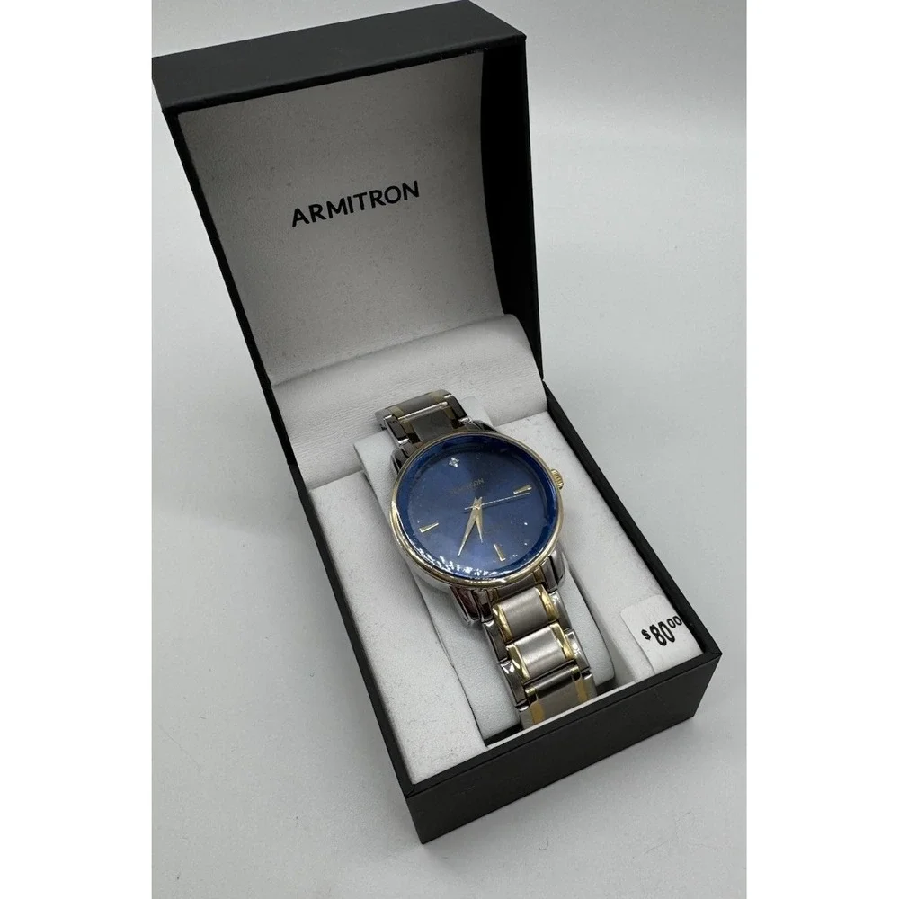 Armitron Mens Diamond Blue Dial Two Tone Quartz Watch 20/5263TT New Battery
